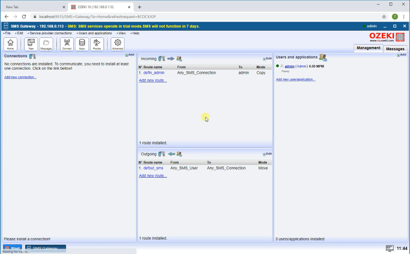 SMS Gateway hat keine Konfiguration