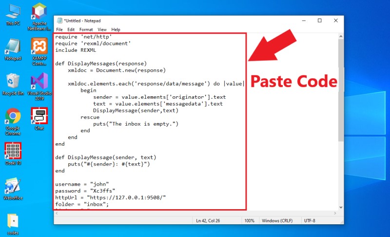 Code in Notepad einfügen