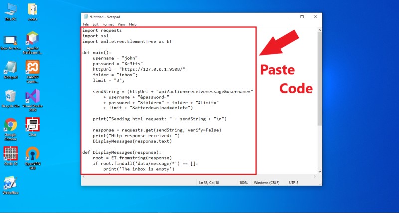 Quellcode in Notepad einfügen