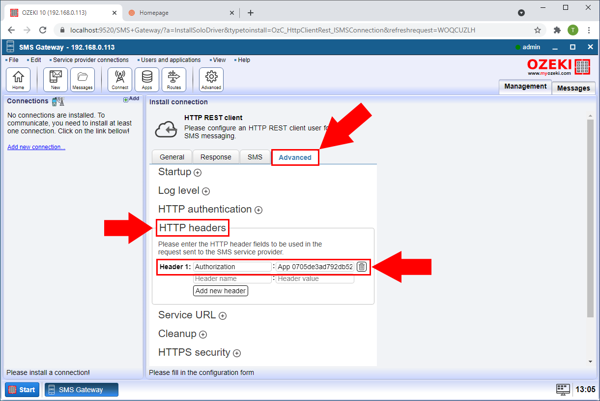 proporcionar clave api para autenticación en infobip