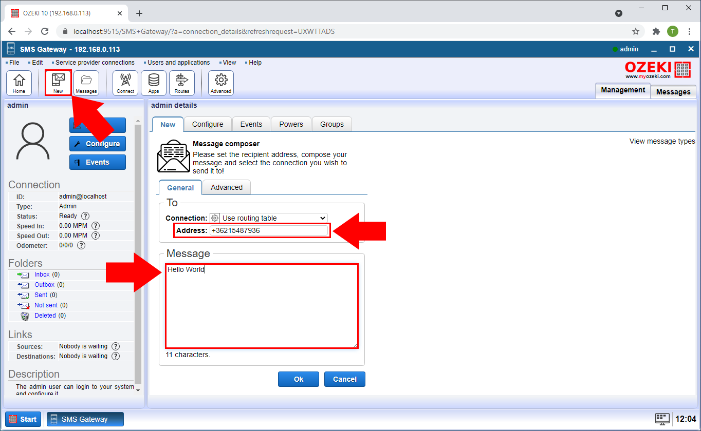 enviar mensaje de prueba en computadora a