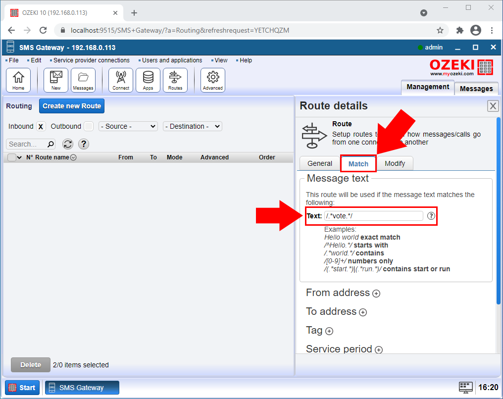 establecer prefijo de texto de mensaje para recibir SMS para http_user_2