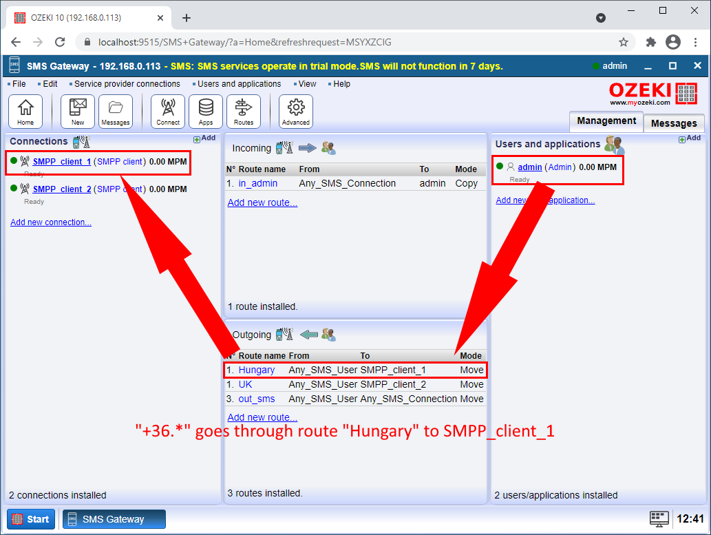 '+36.*' pasa por la ruta 'hungary' a SMPP_client_1