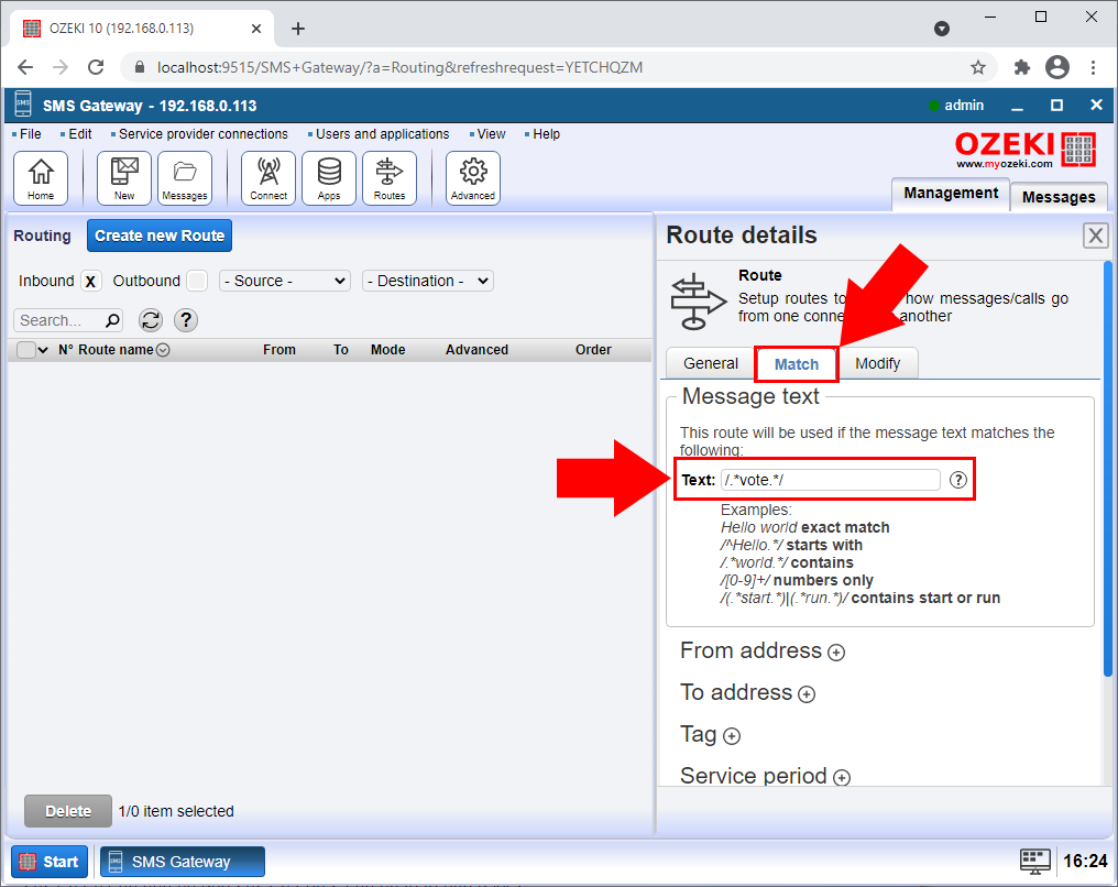 ustaw prefiks tekstu wiadomości dla odbierania SMS dla użytkownika http 2