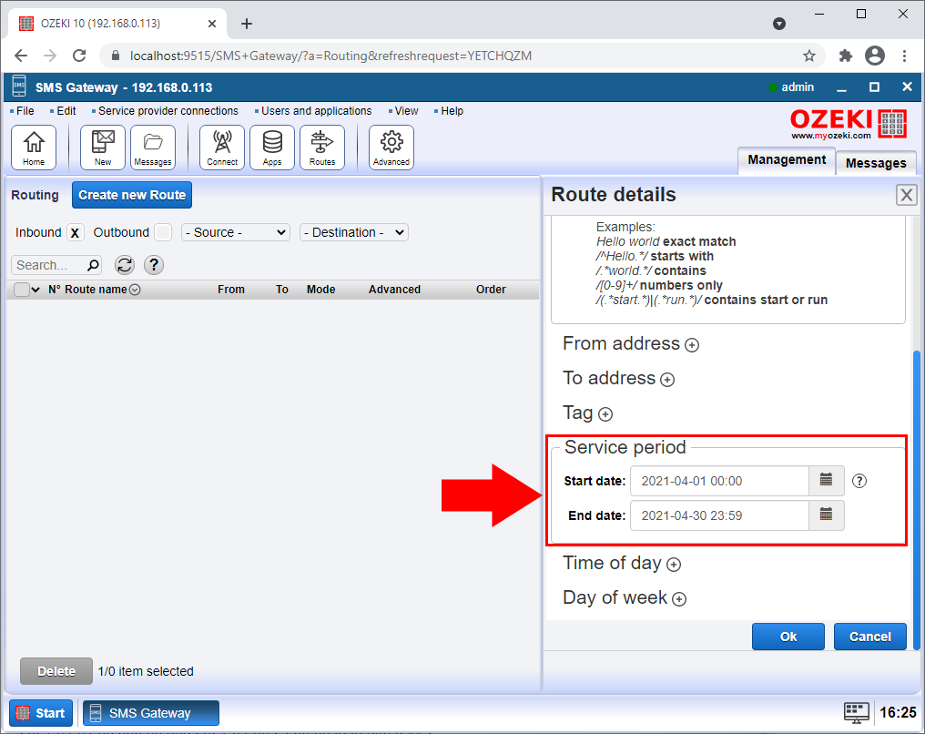 ustaw formularz okresu usługi dla odbierania SMS dla użytkownika http 2
