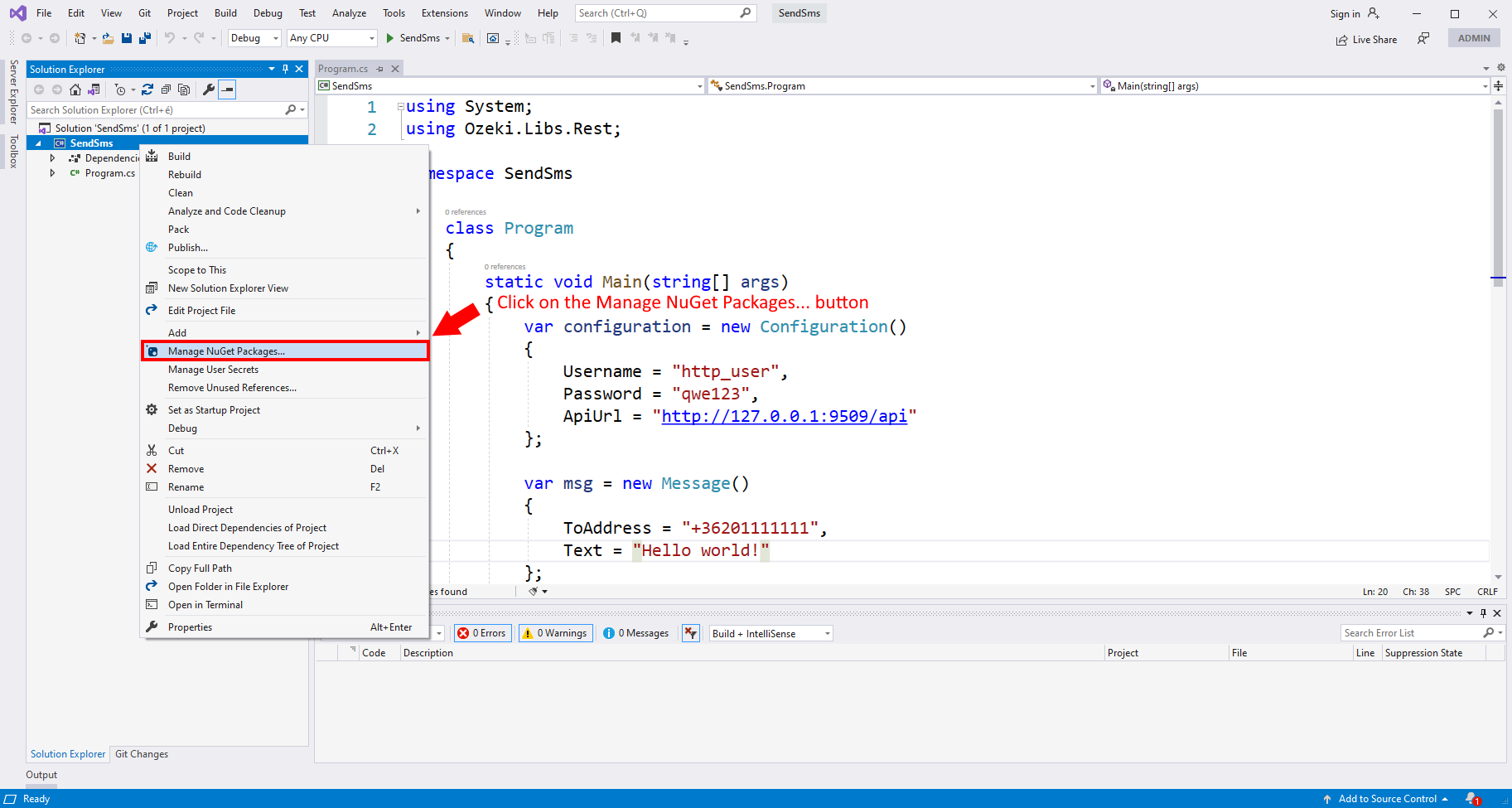cómo instalar un paquete nuget paso 1