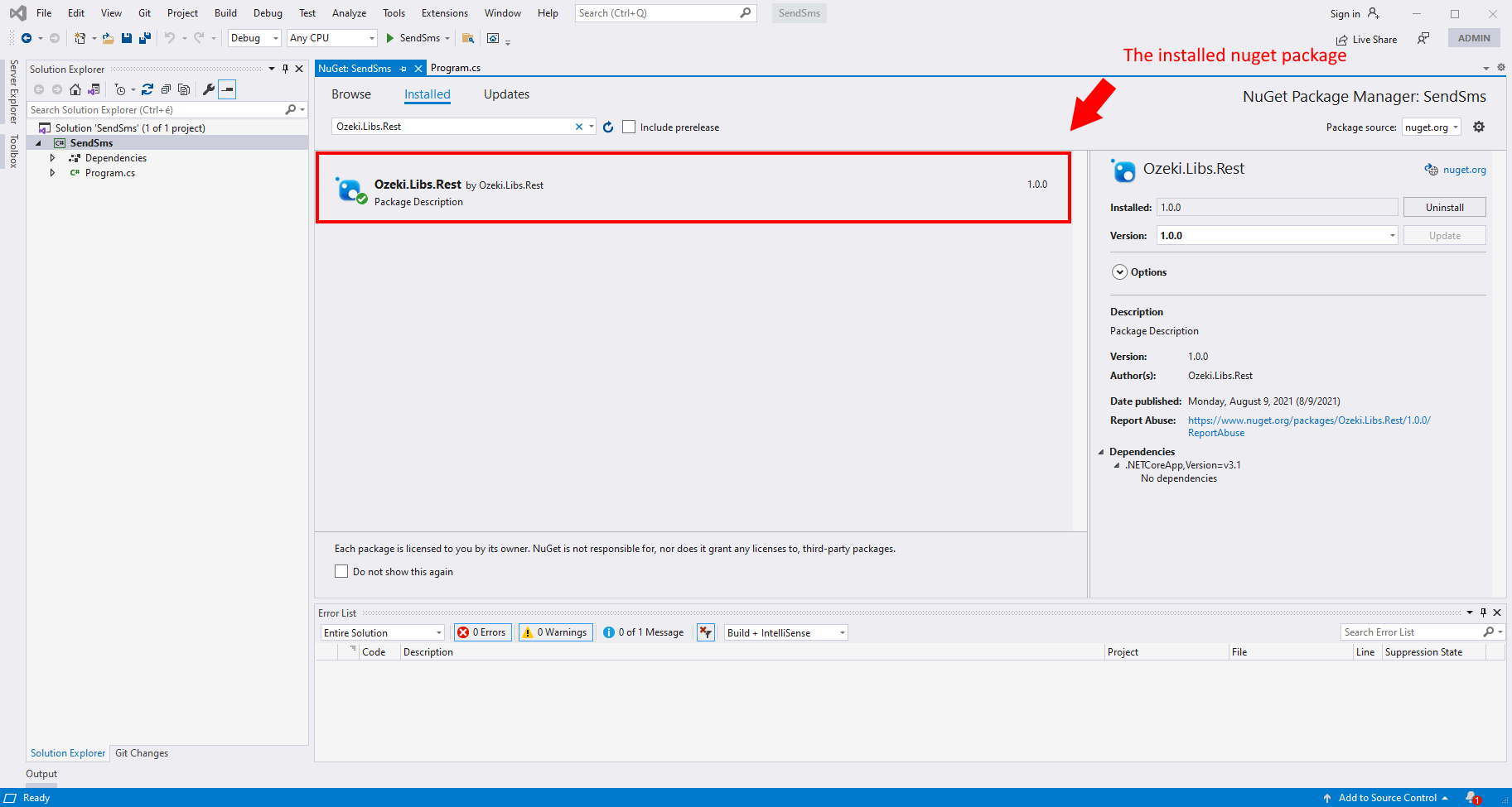 cómo instalar un paquete nuget paso 3