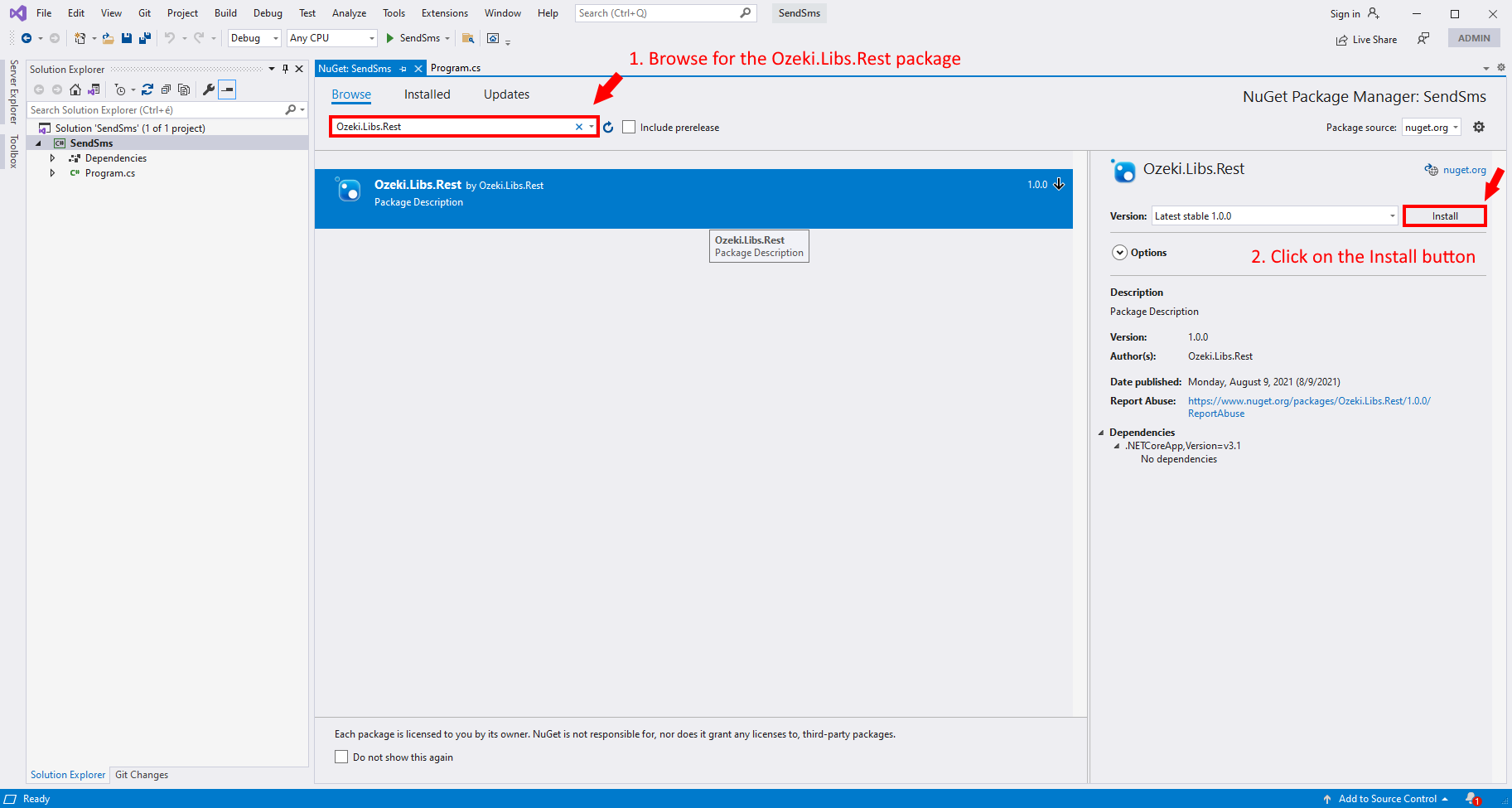 cómo instalar un paquete nuget paso 2