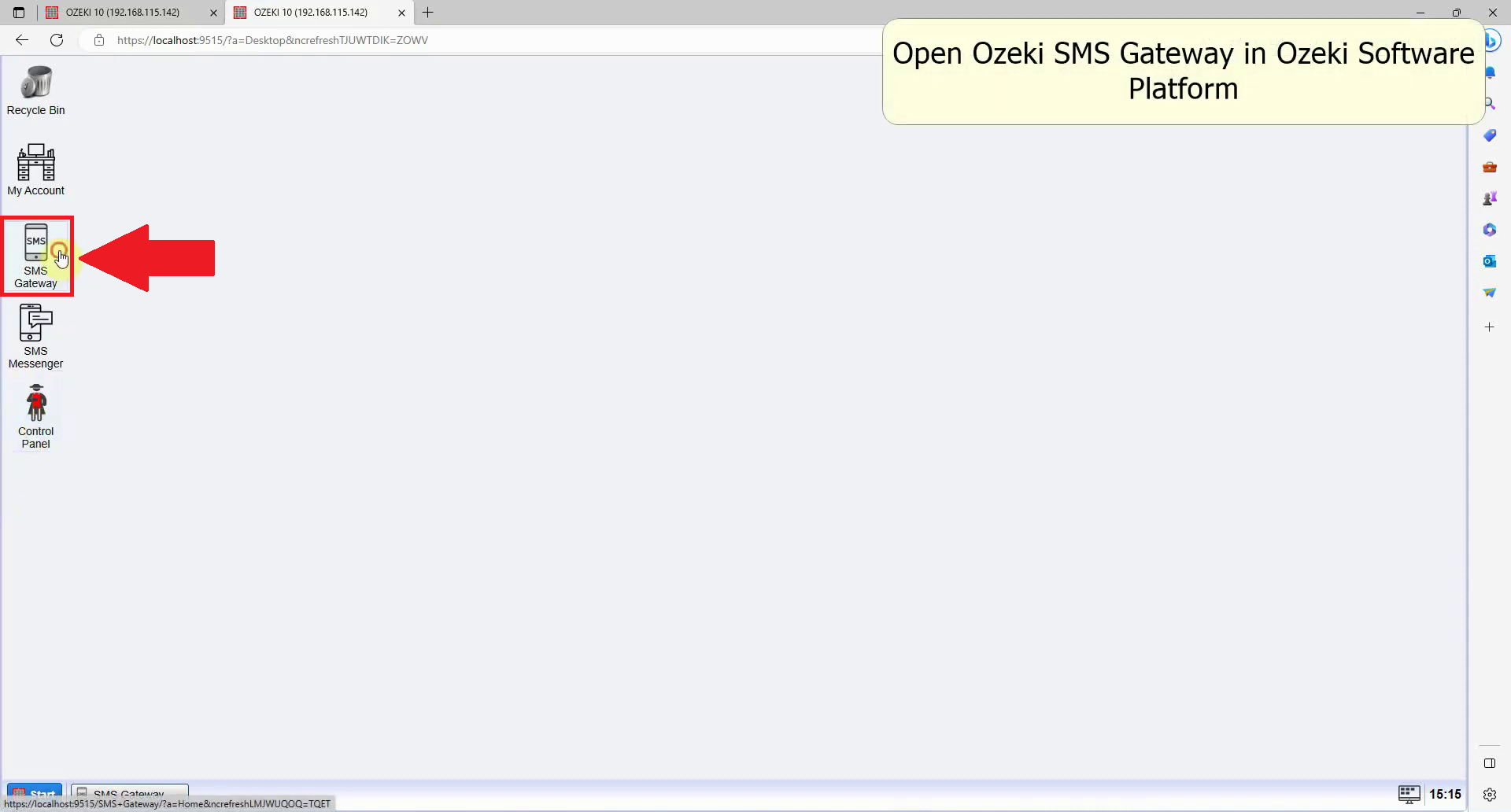 software Ozeki 10 mostrando SMS Gateway
