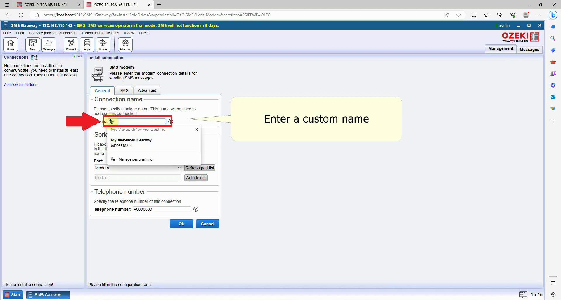 configuración del nombre de conexión