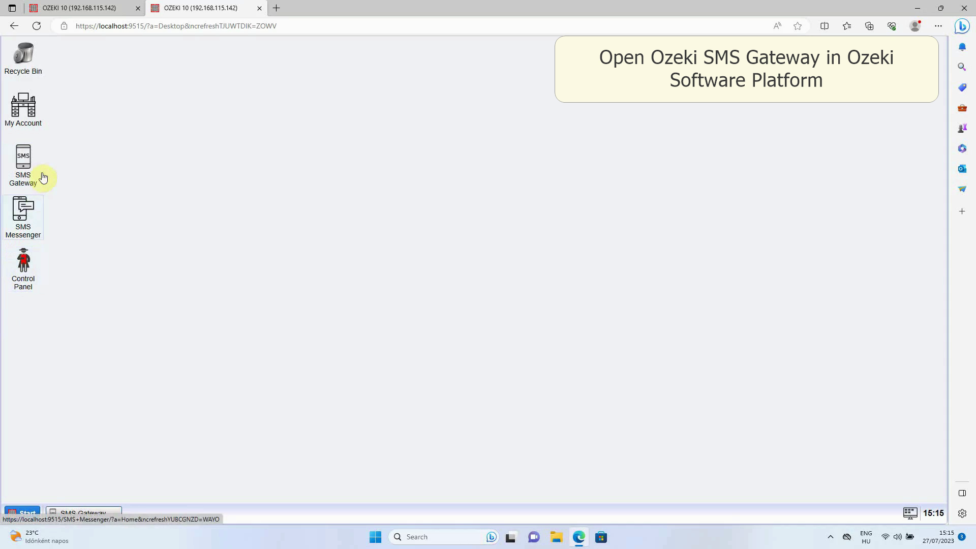 plataforma de software ozeki mostrando sms gateway