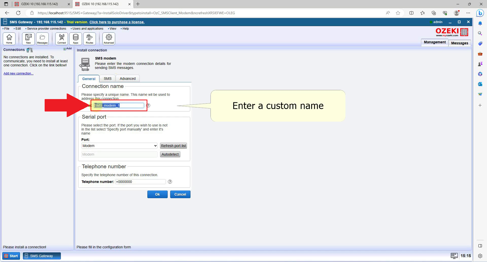 configuración de nombre de conexión