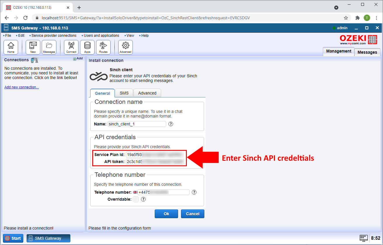 configura la cuenta de sinch