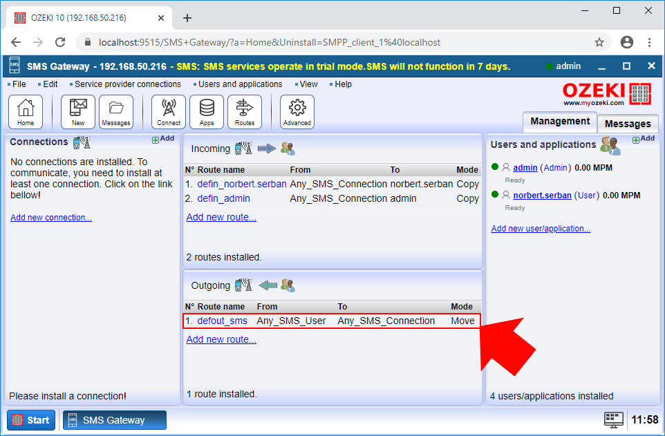 seleccionar una regla de enrutamiento en sms gateway