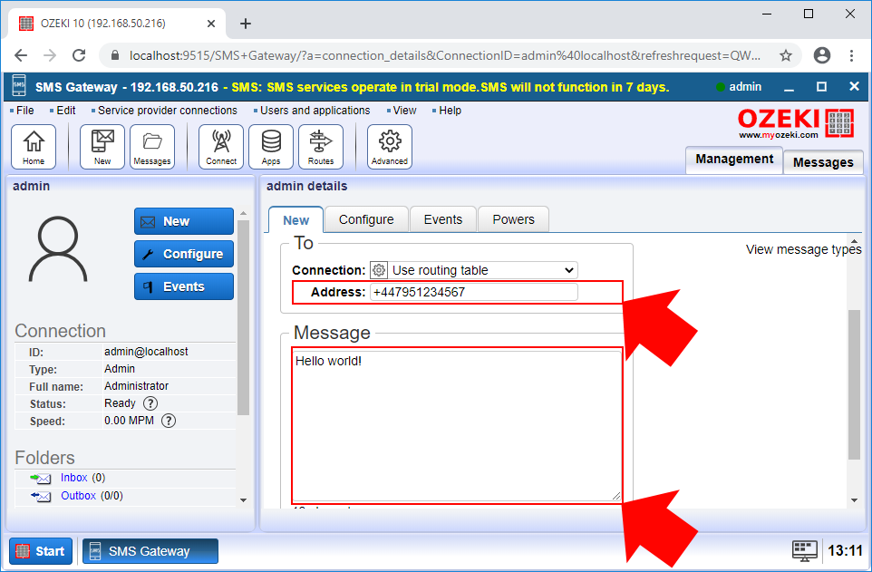 escribir un mensaje de prueba simple