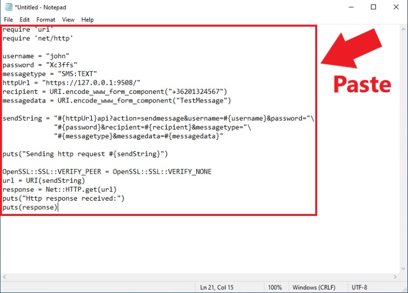 den Programmcode in den Texteditor einfügen