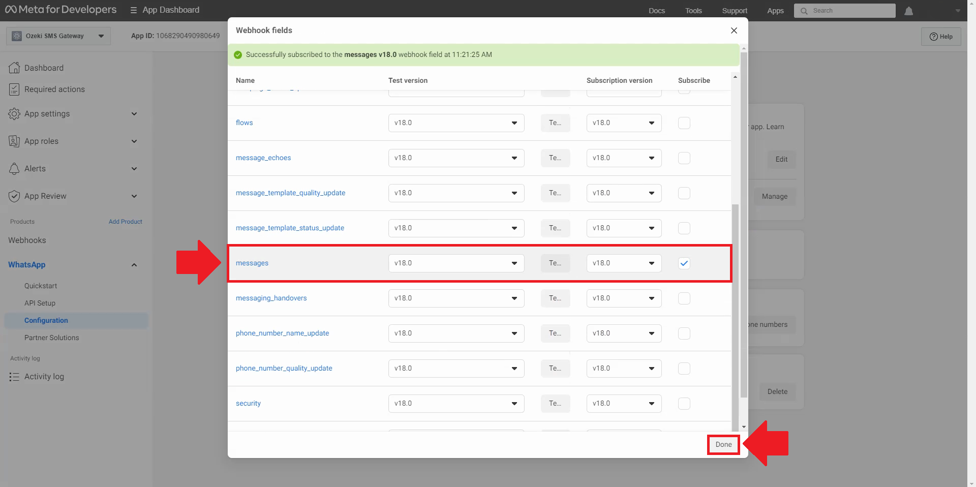 Webhook-Felder Nachricht