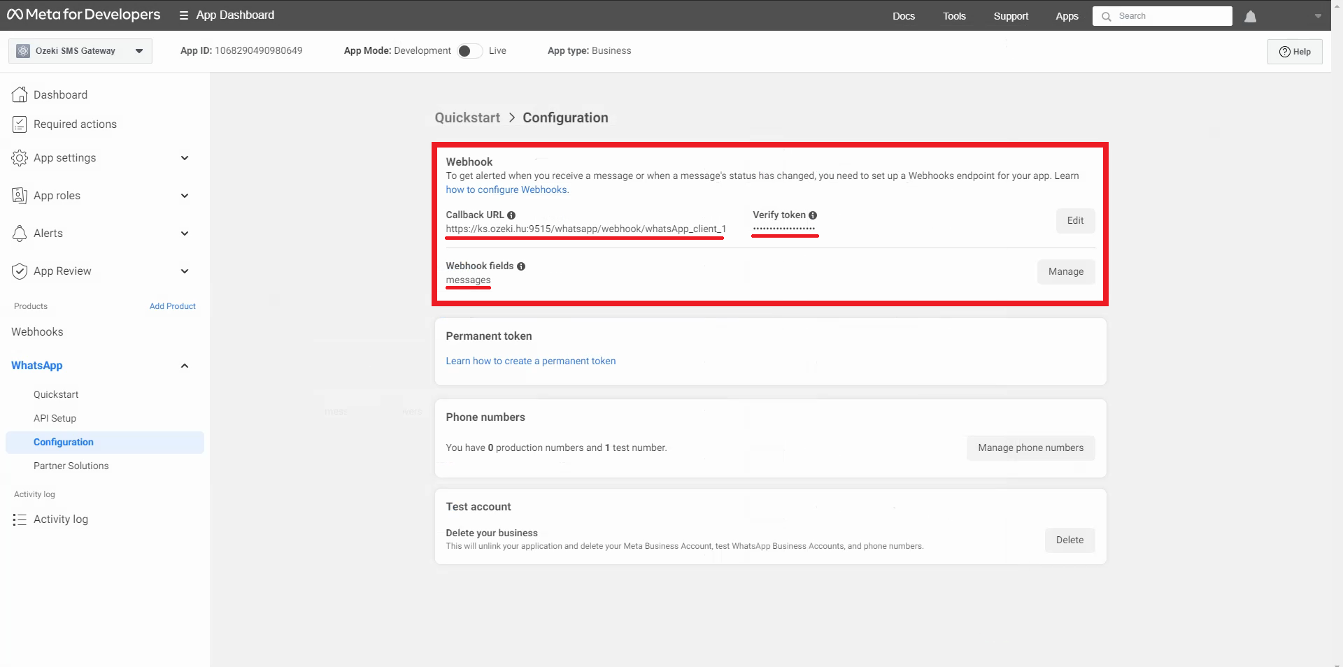 Erfolgreiche Webhook-Konfiguration
