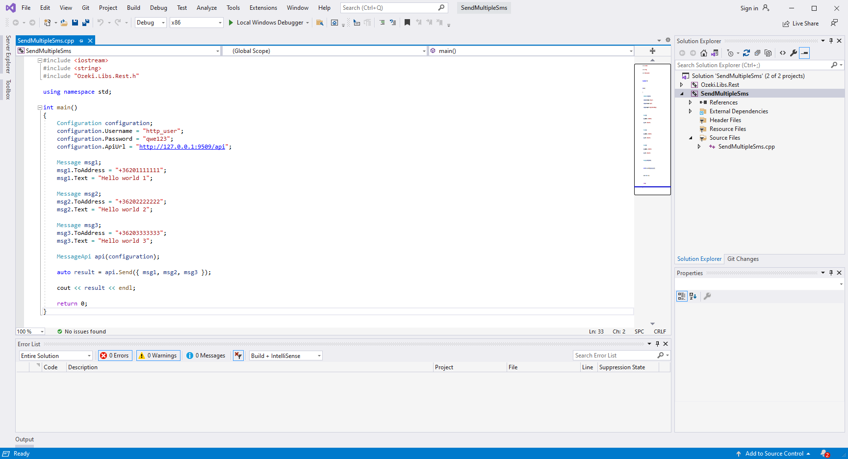Lösung zum Senden mehrerer SMS-Nachrichten mit C++