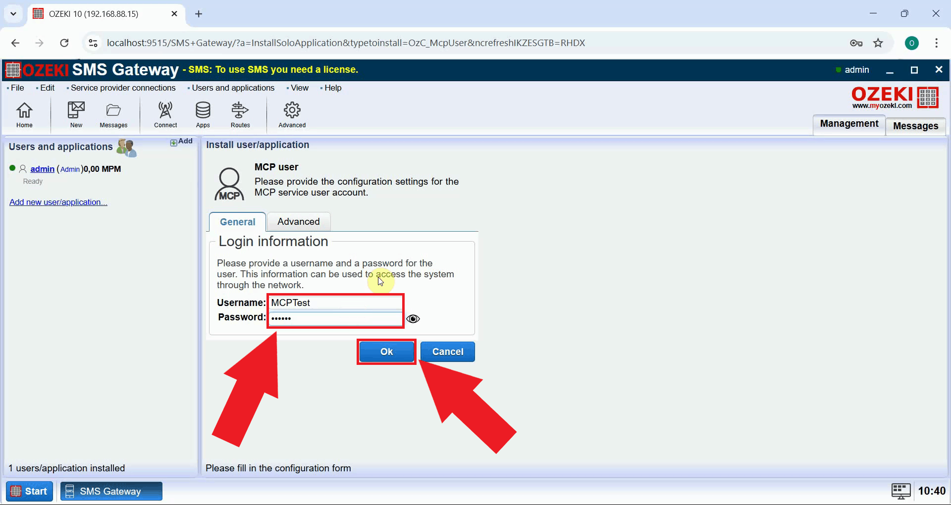 Enter login info and click OK
