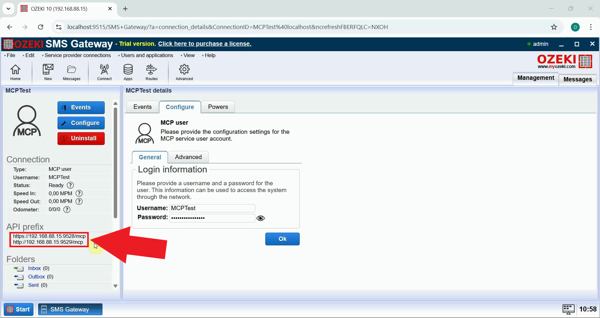 Copy server URL from MCP user
