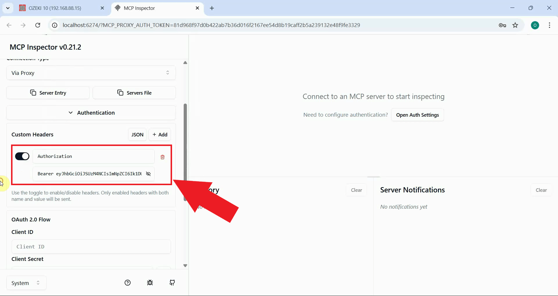 Enable authorization header and paste API key