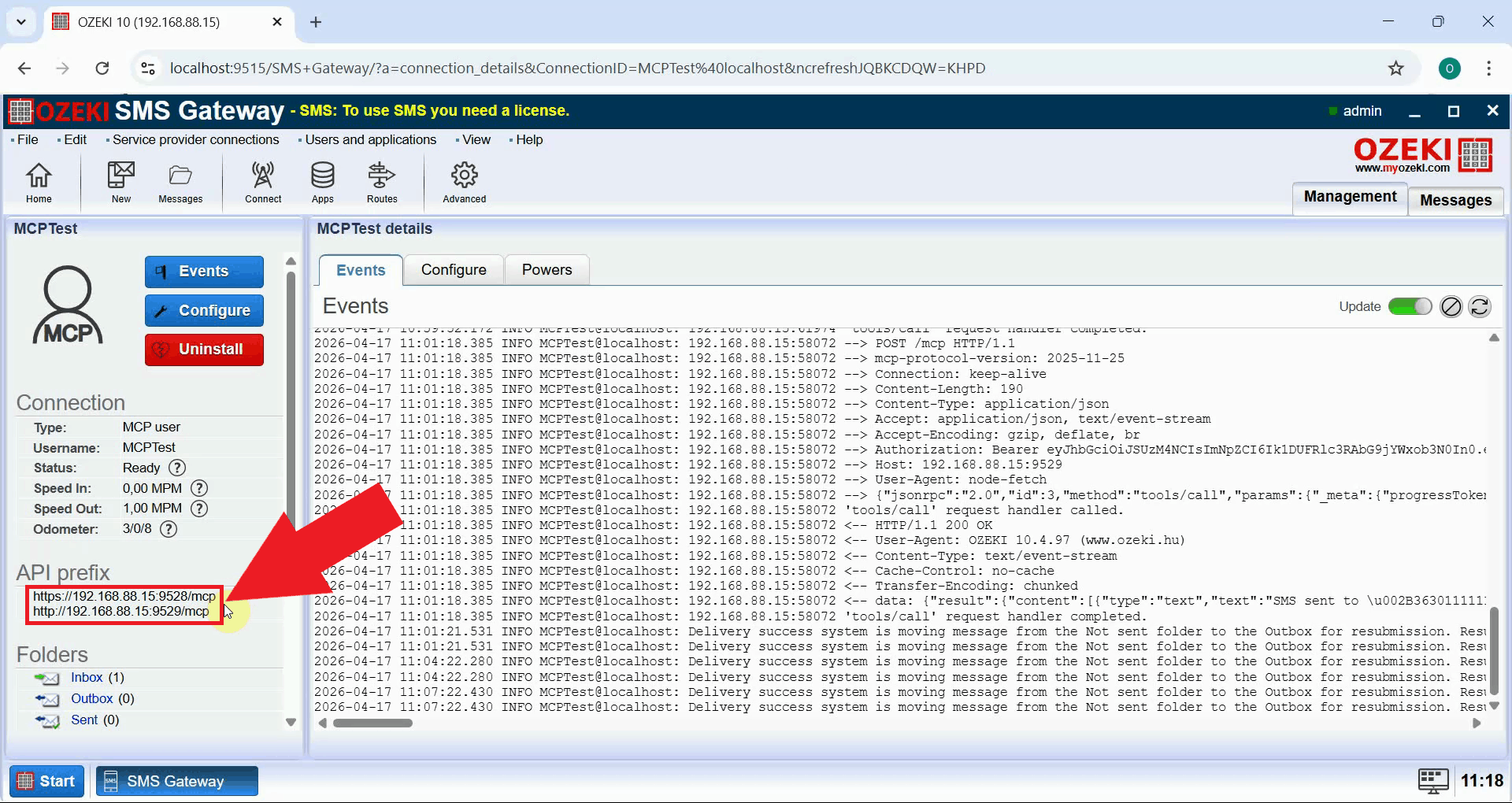 Copy server URL from MCP user