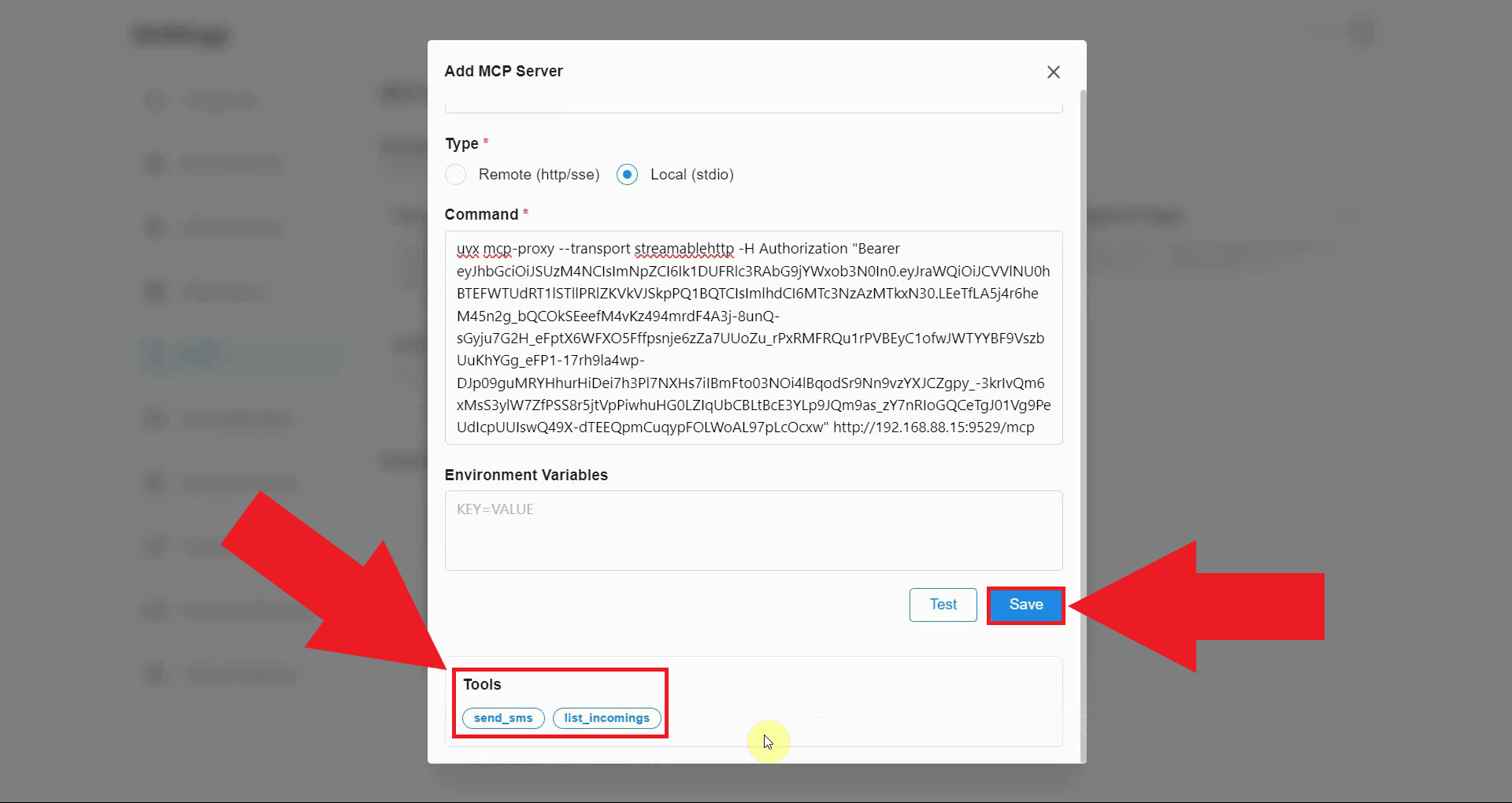 View tools and save config in Chatbox