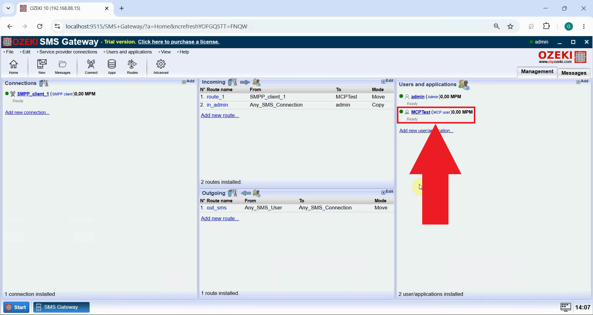 Open MCP user details in SMS Gateway
