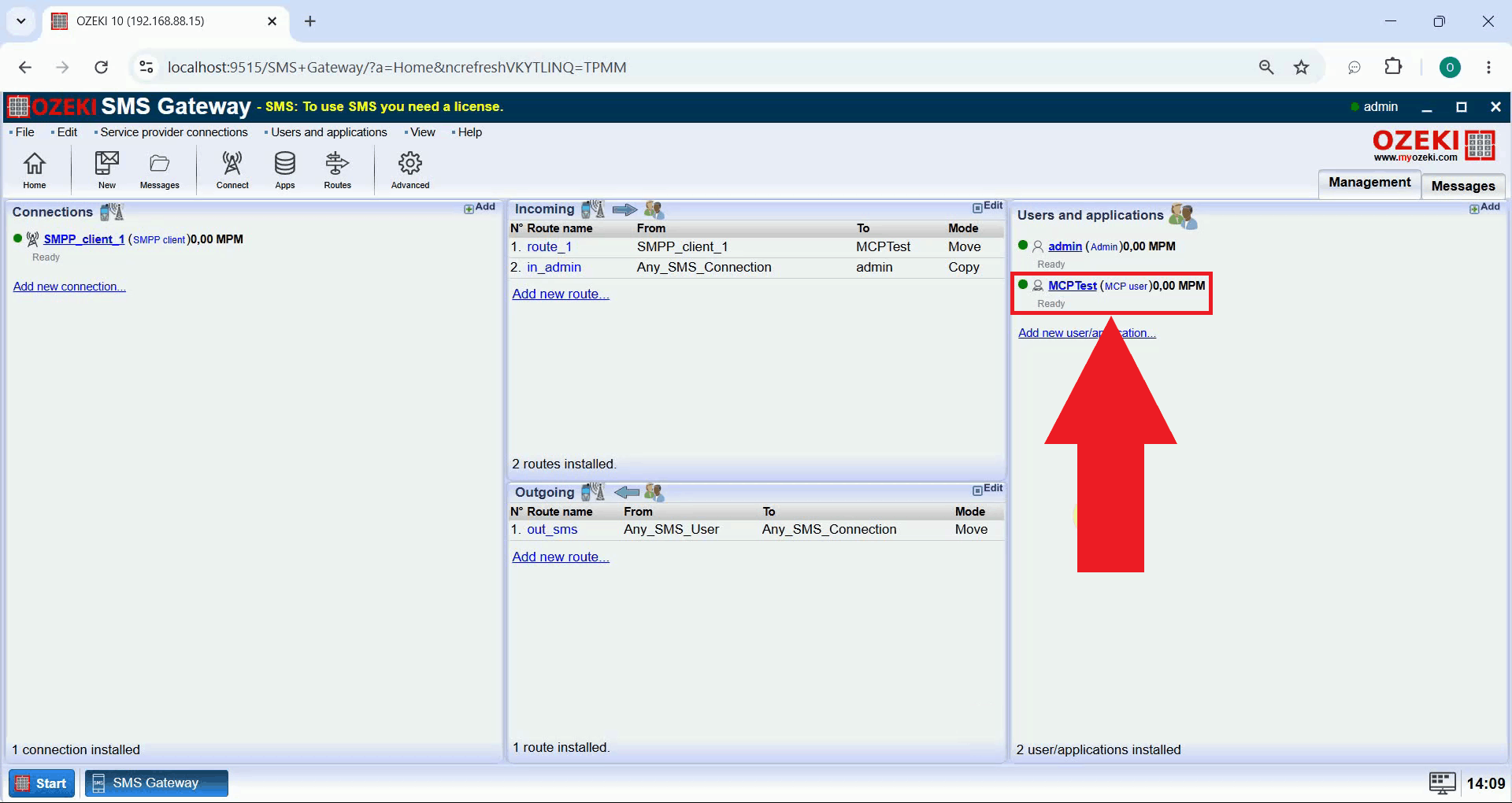 Open MCP user details in SMS Gateway
