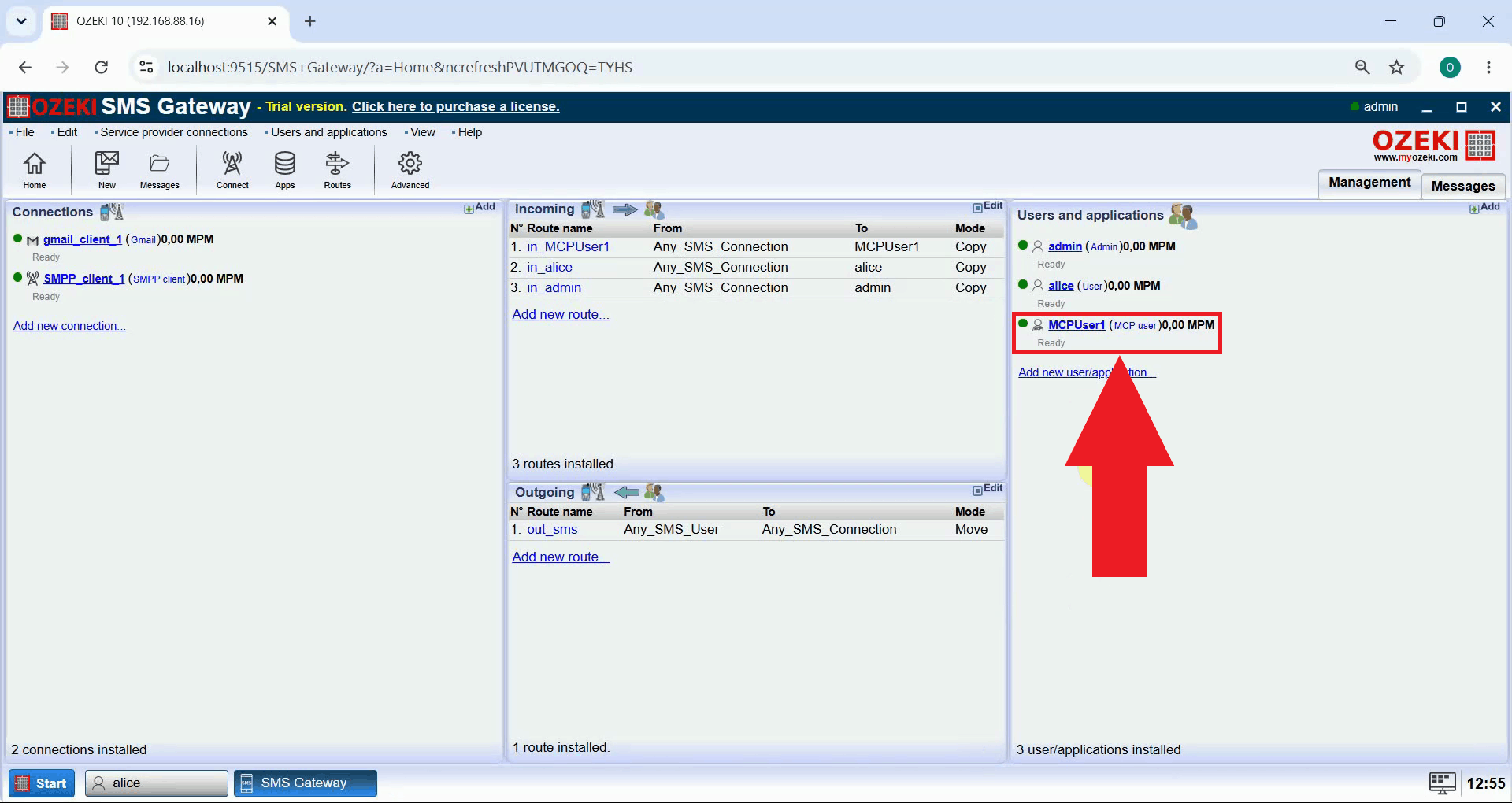 Open MCP user details in SMS Gateway