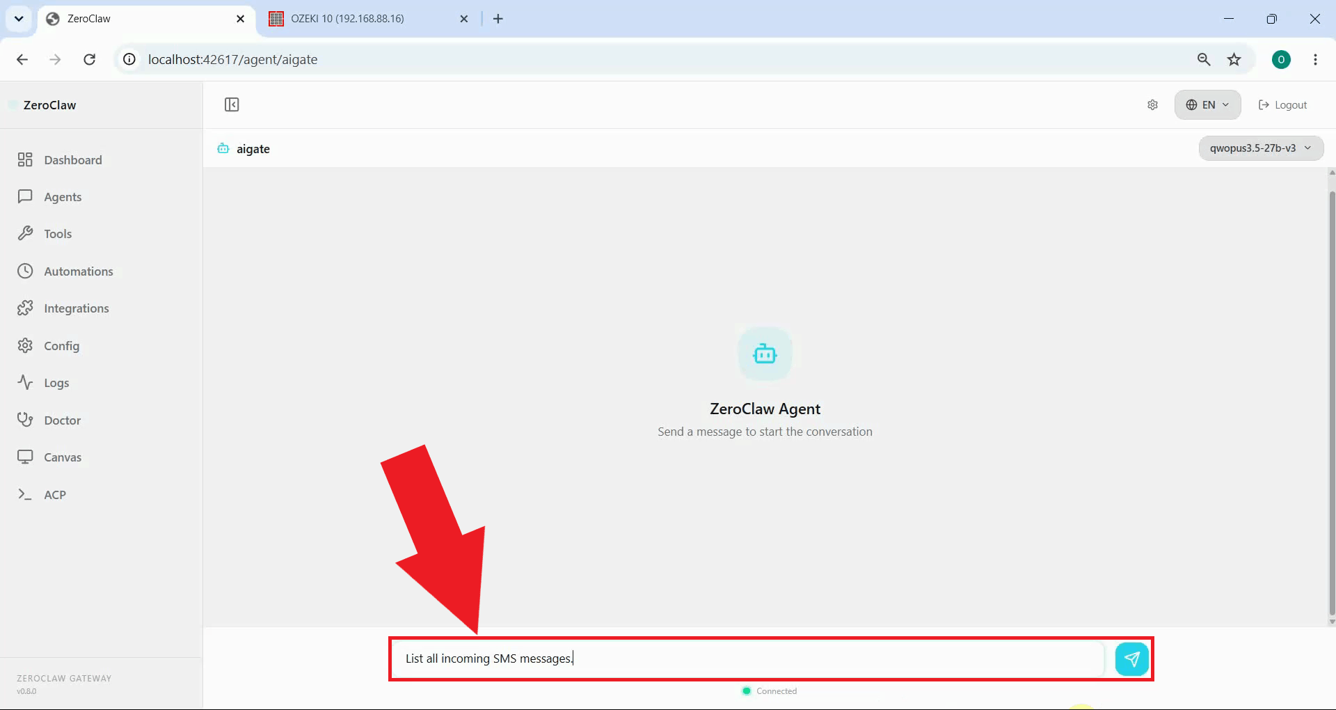 Instruct agent to list incoming messages
